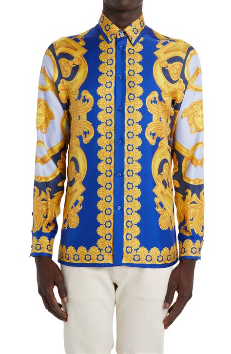 versace button up shirt free shipping|Versace men's button shirts.